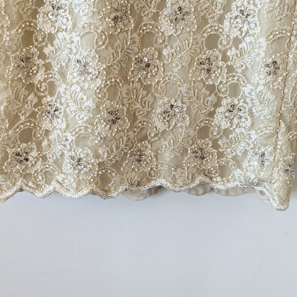 80s Beige Beaded Prom Dress Peplum Dress Floral Lace Formal Gown Vintage Dress - Picture 10 of 14